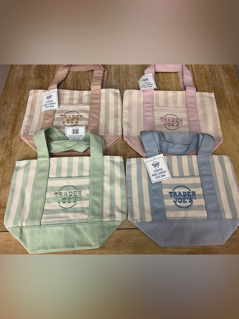 Trader Joe's Striped Canvas Tote Bag - Pink, Green, Blue, Tan Options